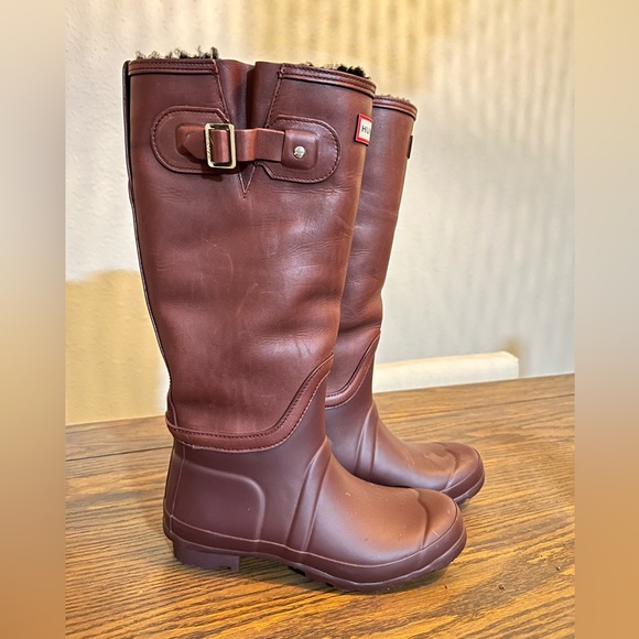 Maroon Shearling Hunter Wellington Boots US8 - Picture 1 of 5